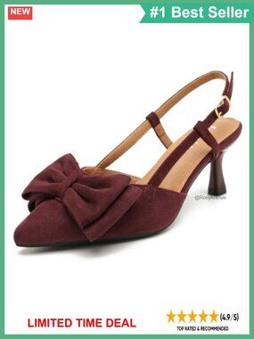 Slingback Pumps with Bow Pointed Toe Kitten Heel 2.4 Inch